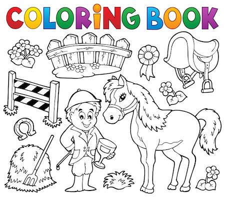 racing fences - Coloring book jockey and horse thematics - eps10 vector illustration. Stock Photo - Budget Royalty-Free & Subscription, Code: 400-08629358