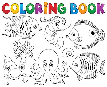 simsearch:400-08616368,k - Coloring book marine life theme 2 - eps10 vector illustration. Foto de stock - Super Valor sin royalties y Suscripción, Código: 400-08629360