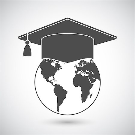 simsearch:400-07478559,k - Graduation cap or mortar board on top of world globe. Vector education icon Foto de stock - Super Valor sin royalties y Suscripción, Código: 400-08629392