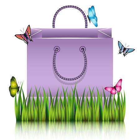 simsearch:400-08095972,k - Paper shopping bag on the meadow grass with butterflies. Vector illustration. Stock Photo - Budget Royalty-Free & Subscription, Code: 400-08629426