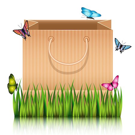 simsearch:400-08095972,k - Paper shopping bag on the meadow grass with butterflies. Vector illustration. Stock Photo - Budget Royalty-Free & Subscription, Code: 400-08629427