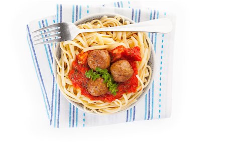 Pasta with tomato sauce and meatballs. Traditional mediterranean eating. Stock Photo - Budget Royalty-Free & Subscription, Code: 400-08629490