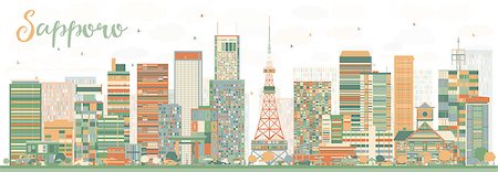 people japan big city - Abstract Sapporo Skyline with Color Buildings. Vector Illustration. Business and Tourism Concept with Modern Buildings. Image for Presentation, Banner, Placard or Web Site. Stock Photo - Budget Royalty-Free & Subscription, Code: 400-08629654