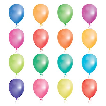 simsearch:400-07903864,k - Set of 16 party balloons. Vector illustration. Balloons different colors isolated on white background. Foto de stock - Super Valor sin royalties y Suscripción, Código: 400-08629655