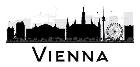 Vienna City skyline black and white silhouette. Vector illustration. Simple flat concept for tourism presentation, banner, placard or web site. Business travel concept. Cityscape with landmarks Stock Photo - Budget Royalty-Free & Subscription, Code: 400-08629666