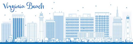 simsearch:400-08500523,k - Outline Virginia Beach (Virginia) Skyline with Blue Buildings. Vector Illustration. Business Travel and Tourism Concept with Modern Buildings. Image for Presentation, Banner, Placard and Web Site Stock Photo - Budget Royalty-Free & Subscription, Code: 400-08629668