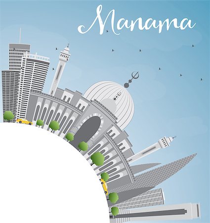 simsearch:614-01561157,k - Manama Skyline with Gray Buildings and Copy Space. Vector Illustration. Business Travel and Tourism Concept with Modern Buildings. Image for Presentation Banner Placard and Web Site. Stock Photo - Budget Royalty-Free & Subscription, Code: 400-08629676