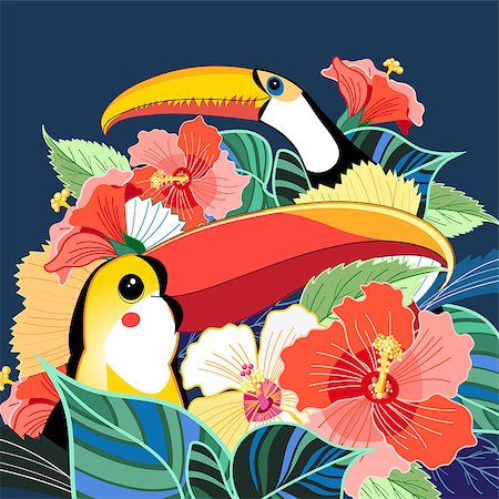 simsearch:400-04502346,k - Beautiful vector illustration of toucans of paradise and plants Stock Photo - Budget Royalty-Free & Subscription, Code: 400-08620178