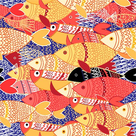 simsearch:400-08620181,k - Seamless pattern of bright colorful fish on blue Stockbilder - Microstock & Abonnement, Bildnummer: 400-08620181
