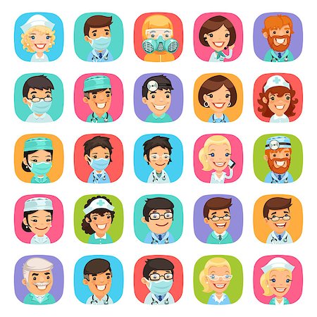 Doctors cartoon characters rounded square icons set. Isolated on white background. Clipping paths included. Stock Photo - Budget Royalty-Free & Subscription, Code: 400-08620313