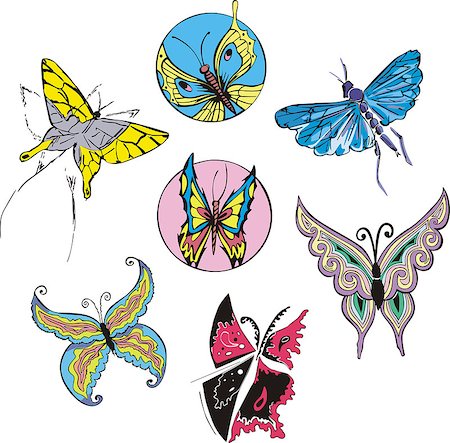 simsearch:400-08787096,k - Butterflies and Moths Set. Color vector illustrations. Photographie de stock - Aubaine LD & Abonnement, Code: 400-08620368
