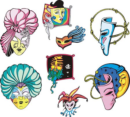 simsearch:400-08675501,k - Carnival Masks Set. Color vector illustrations. Stockbilder - Microstock & Abonnement, Bildnummer: 400-08620369