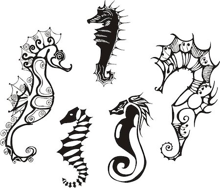 simsearch:400-08997409,k - Set of underwater sea horses. Vector illustrations. Foto de stock - Super Valor sin royalties y Suscripción, Código: 400-08620375