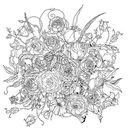 simsearch:400-08616791,k - Artistick uncolored luxury flowers for Adult coloring book in famous zenart style. Hand-drawn, retro, doodle, vector, uncoloured. Black and white. The best for design, textiles, cards, coloring book Foto de stock - Super Valor sin royalties y Suscripción, Código: 400-08620399