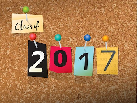 The words "CLASS OF 2017" written in cut ransom note style paper letters and pinned to a cork bulletin board. Vector EPS 10 illustration available. Stock Photo - Budget Royalty-Free & Subscription, Code: 400-08620478