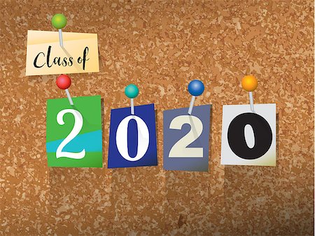 The words "CLASS OF 2020" written in cut ransom note style paper letters and pinned to a cork bulletin board. Vector EPS 10 illustration available. Foto de stock - Super Valor sin royalties y Suscripción, Código: 400-08620481