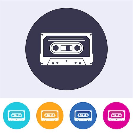 Vector audio cassette icon on round colorful buttons Stock Photo - Budget Royalty-Free & Subscription, Code: 400-08620815