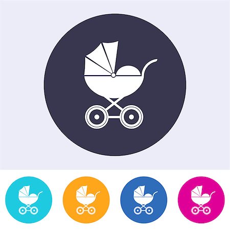 Vector baby carriage icon on round colorful buttons Stock Photo - Budget Royalty-Free & Subscription, Code: 400-08620816
