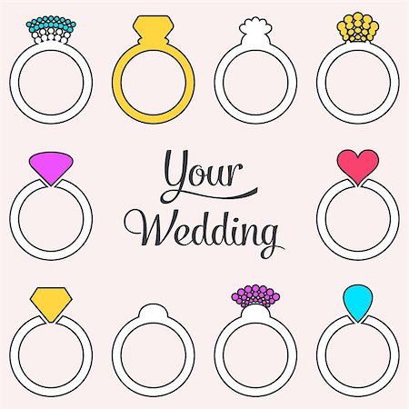simsearch:400-07633517,k - Vector colorful card with engagement or wedding rings Foto de stock - Royalty-Free Super Valor e Assinatura, Número: 400-08620817
