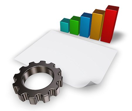 3d rendering of gear wheel, business graph and blank paper sheet Stock Photo - Budget Royalty-Free & Subscription, Code: 400-08620833