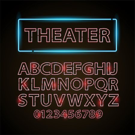 Vector red neon lamp letters font show cinema and theather Stock Photo - Budget Royalty-Free & Subscription, Code: 400-08620877