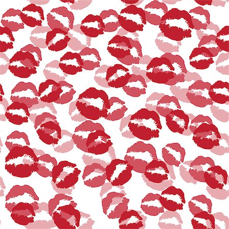 Seamless pattern with a lipstick kiss prints on white background. Vector background Stock Photo - Budget Royalty-Free & Subscription, Code: 400-08620883