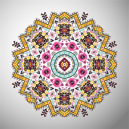 simsearch:400-06739339,k - Ornamental round colorful geometric pattern in aztec style Foto de stock - Super Valor sin royalties y Suscripción, Código: 400-08621066