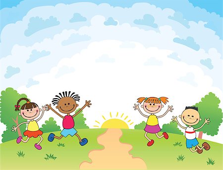 children are jumping on the glade, bunner cartoon funny vector, Template for advertising brochure. Ready for your message. blank template  character. illustration Stock Photo - Budget Royalty-Free & Subscription, Code: 400-08621237