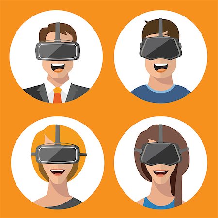 simulator - Virtual reality VR glasses man and woman flat icons Photographie de stock - Aubaine LD & Abonnement, Code: 400-08621231