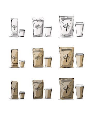 simsearch:400-08290789,k - Bag packaging and take away coffee cups, sketch for your design. Vector illustration Foto de stock - Super Valor sin royalties y Suscripción, Código: 400-08621251