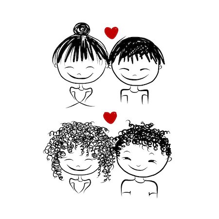Couple in love together, valentine sketch for your design, vector illustration Photographie de stock - Aubaine LD & Abonnement, Code: 400-08621331