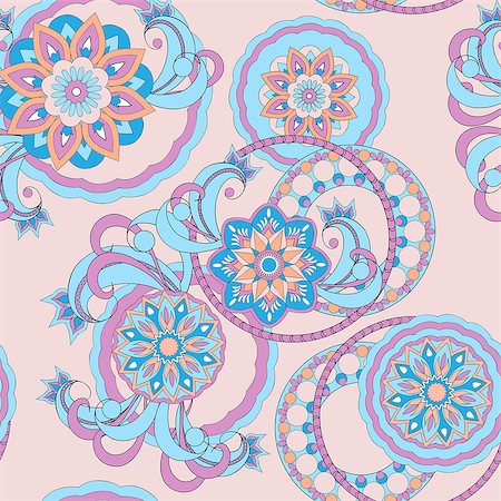 simsearch:400-08647106,k - Hand drawn decorated seamless pattern in boho style with mandalas. Vector illustration - eps 10. Foto de stock - Super Valor sin royalties y Suscripción, Código: 400-08621365