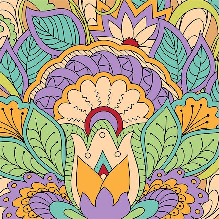 simsearch:400-08647106,k - Hand drawn doodle colorful  floral background with mandala. Vector illustration - eps 10. Foto de stock - Super Valor sin royalties y Suscripción, Código: 400-08621379
