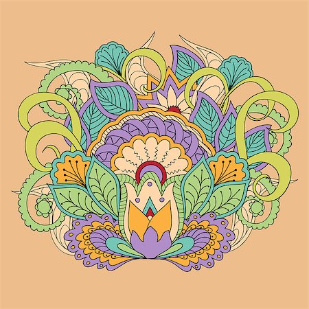 simsearch:400-08647106,k - Hand drawn doodle colorful  floral image with mandala in boho style.  Isolated on the beige background. Vector illustration - eps 10. Foto de stock - Super Valor sin royalties y Suscripción, Código: 400-08621380