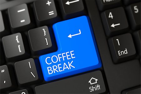Coffee Break Concept: Modernized Keyboard with Coffee Break, Selected Focus on Blue Enter Button. Coffee Break on Modern Laptop Keyboard Background. 3D Render. Foto de stock - Super Valor sin royalties y Suscripción, Código: 400-08621509