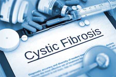 Cystic Fibrosis, Medical Concept with Pills, Injections and Syringe. Cystic Fibrosis - Printed Diagnosis with Blurred Text. 3D Render. Stockbilder - Microstock & Abonnement, Bildnummer: 400-08621526