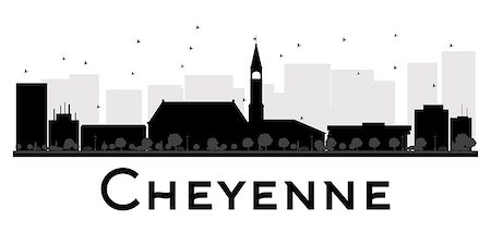 simsearch:400-08500523,k - Cheyenne City skyline black and white silhouette. Vector illustration. Simple flat concept for tourism presentation, banner, placard or web site. Business travel concept. Cityscape with famous landmarks Stock Photo - Budget Royalty-Free & Subscription, Code: 400-08621587