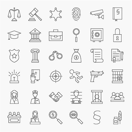 Law and Justice Line Art Design Icons Big Set. Vector Set of Modern Thin Outline Legal and Crime Symbols. Photographie de stock - Aubaine LD & Abonnement, Code: 400-08621636