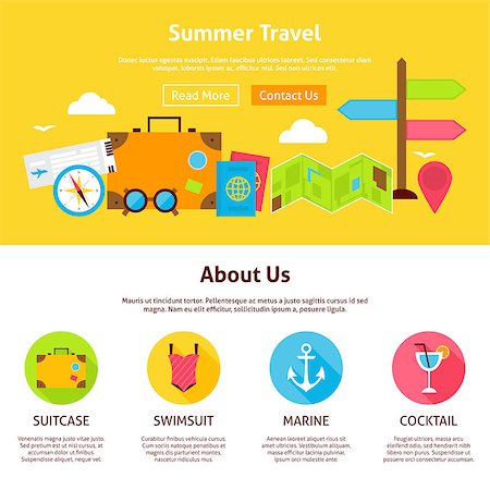 simsearch:400-08696041,k - Summer Travel Flat Web Design Template. Vector Illustration for Website banner and landing page. Holiday Vacation and Resort Header with Icons Modern Design. Fotografie stock - Microstock e Abbonamento, Codice: 400-08621643