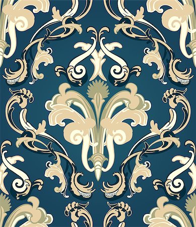 Damask seamless pattern from floral and swirl elements. Vector illustration. Foto de stock - Super Valor sin royalties y Suscripción, Código: 400-08621775