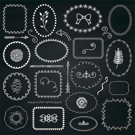 simsearch:400-08755813,k - Set of Decorative Chalk Drawing Hand Sketched Rustic Floral Doodle Frames, Borders, Dividers, Design Elements on Chalkboard Background Texture. Vector Illustration. Stock Photo - Budget Royalty-Free & Subscription, Code: 400-08621798