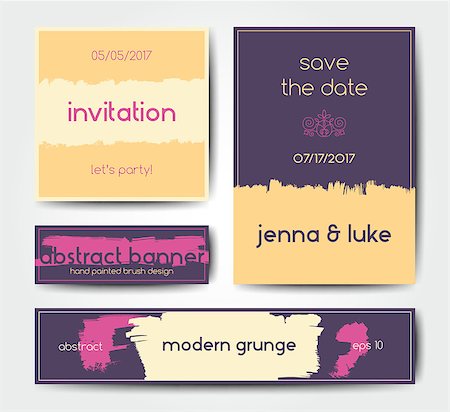 simsearch:400-08617908,k - Modern grunge brush design templates, wedding invitation, banner, art vector cards design in soft colors Foto de stock - Super Valor sin royalties y Suscripción, Código: 400-08622015