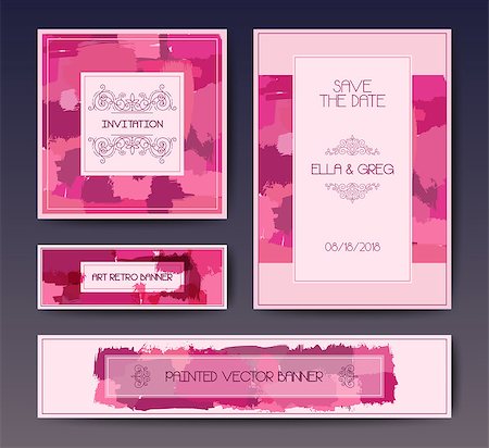 simsearch:400-08617908,k - Modern grunge brush design templates, wedding invitation, banner, art vector cards design in bright colors Foto de stock - Super Valor sin royalties y Suscripción, Código: 400-08622019