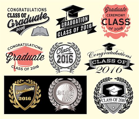 simsearch:400-04641615,k - Graduation sector set Class of 2016, Congrats grad Congratulations Graduate Foto de stock - Royalty-Free Super Valor e Assinatura, Número: 400-08622079