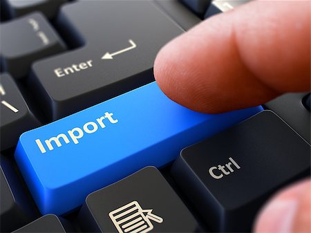 simsearch:400-07297651,k - Computer User Presses Blue Button Import on Black Keyboard. Closeup View. Blurred Background. 3D Render. Stock Photo - Budget Royalty-Free & Subscription, Code: 400-08622232