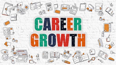 Career Growth - Multicolor Concept with Doodle Icons Around on White Brick Wall Background. Modern Illustration with Elements of Doodle Design Style. Stock Photo - Budget Royalty-Free & Subscription, Code: 400-08622287