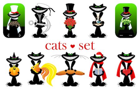 set of  happy black cats. vector. isolated Stock Photo - Budget Royalty-Free & Subscription, Code: 400-08622308