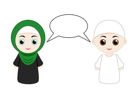 simsearch:400-08785263,k - Couple cartoon people with hijabs and abayas isolated on white background. Vector illustration. Photographie de stock - Aubaine LD & Abonnement, Code: 400-08622369