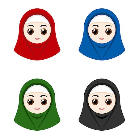 simsearch:400-08785263,k - Set of cartoon avatars girls with hijabs isolated on white background. Vector illustration. Photographie de stock - Aubaine LD & Abonnement, Code: 400-08622379