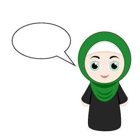 simsearch:400-08785263,k - Cartoon girl with green hijab isolated on white background. Vector illustration. Photographie de stock - Aubaine LD & Abonnement, Code: 400-08622371